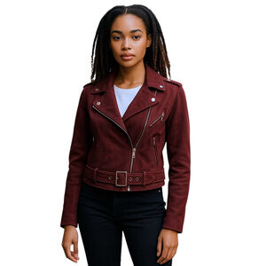 Suede Cropped Moto Jacket Women’s Size Medium (Fits like a Small) Maroon